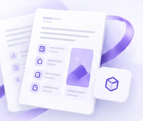Illustration of sales collateral pages with a product cube