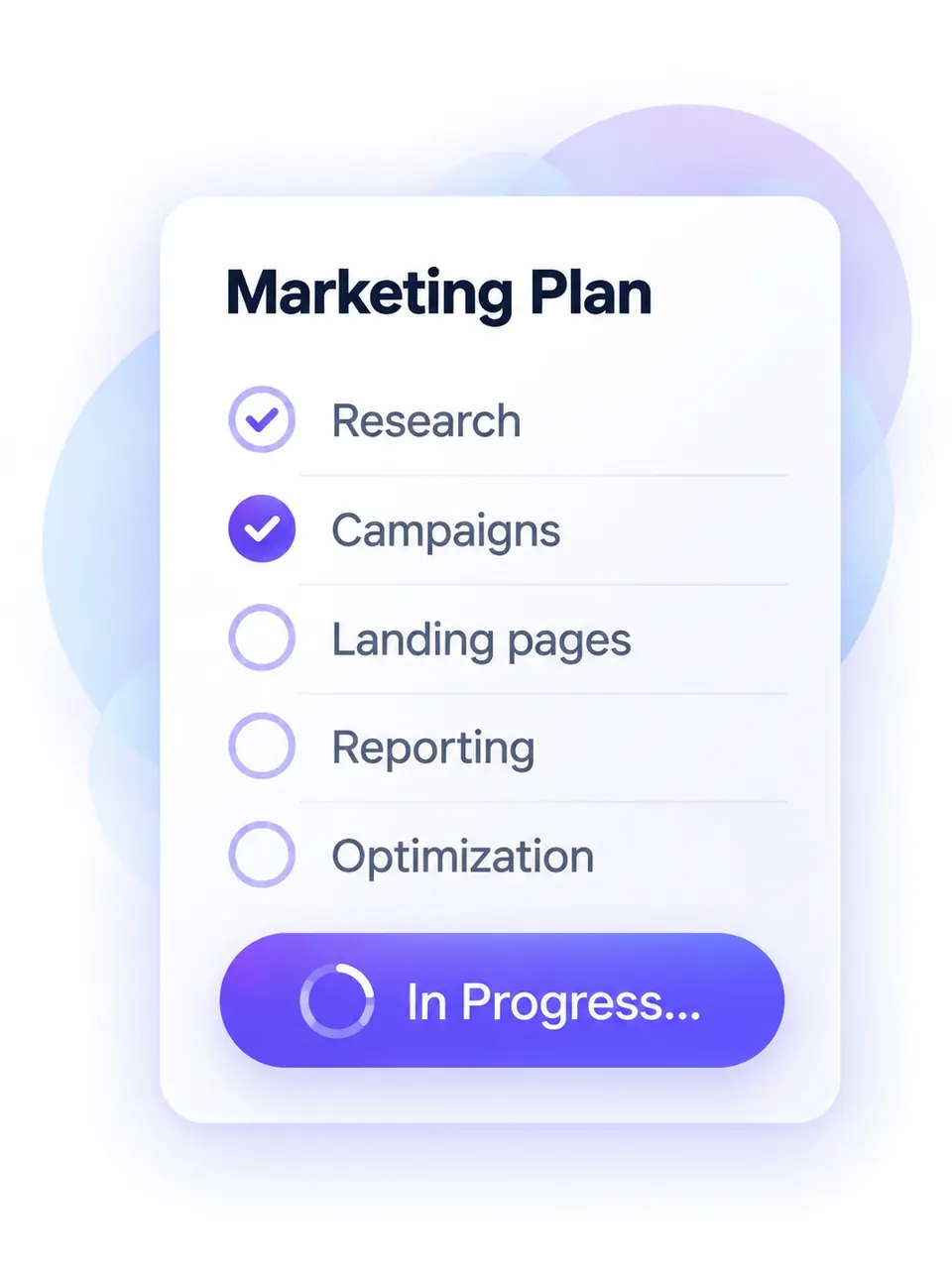 Marketing plan checklist partially complete, in progress